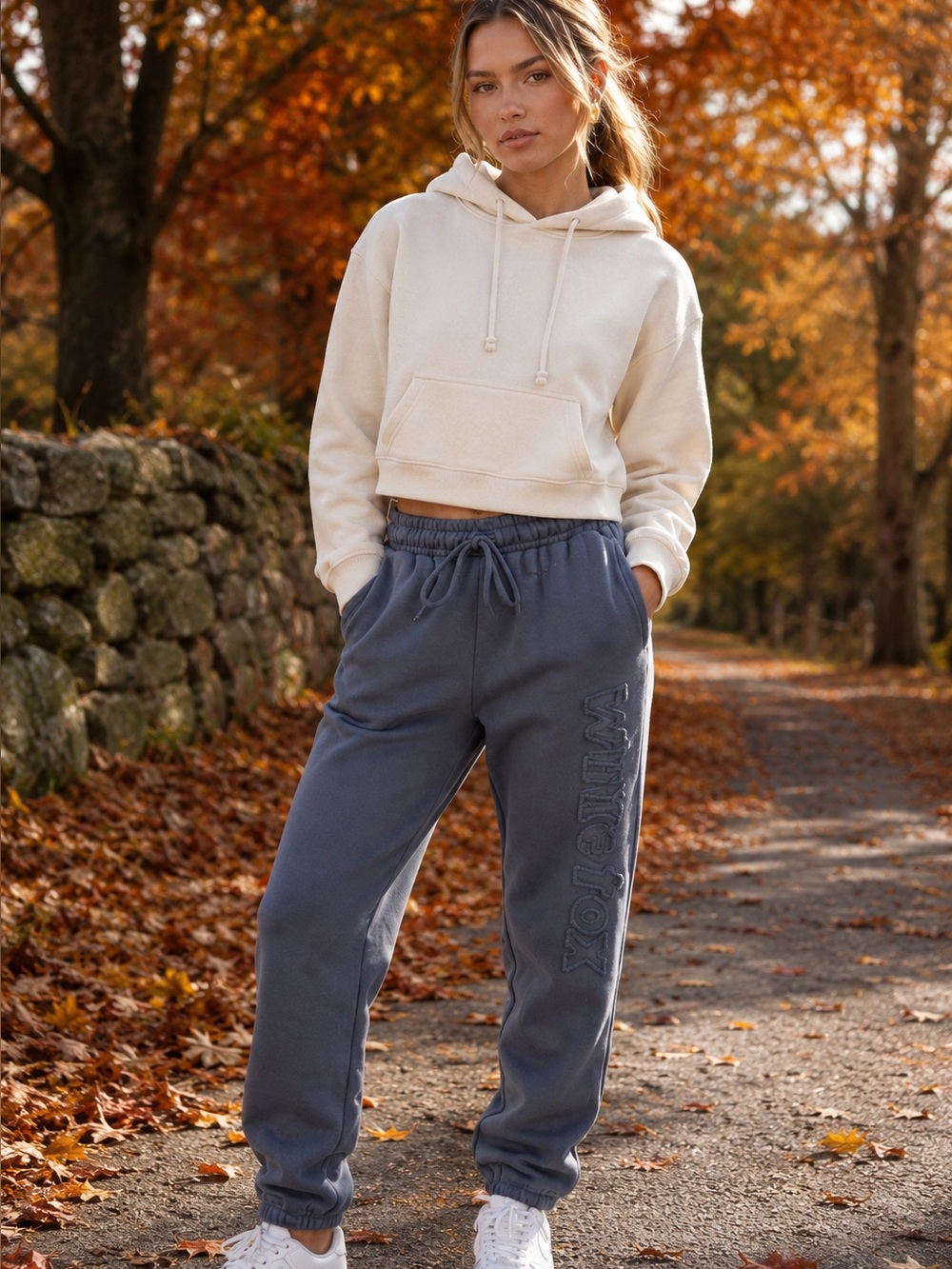 NWT WHITE FOX LARGE From The Archives Lexi Sweatpant OCEAN BLUE LOGO JOGGERS